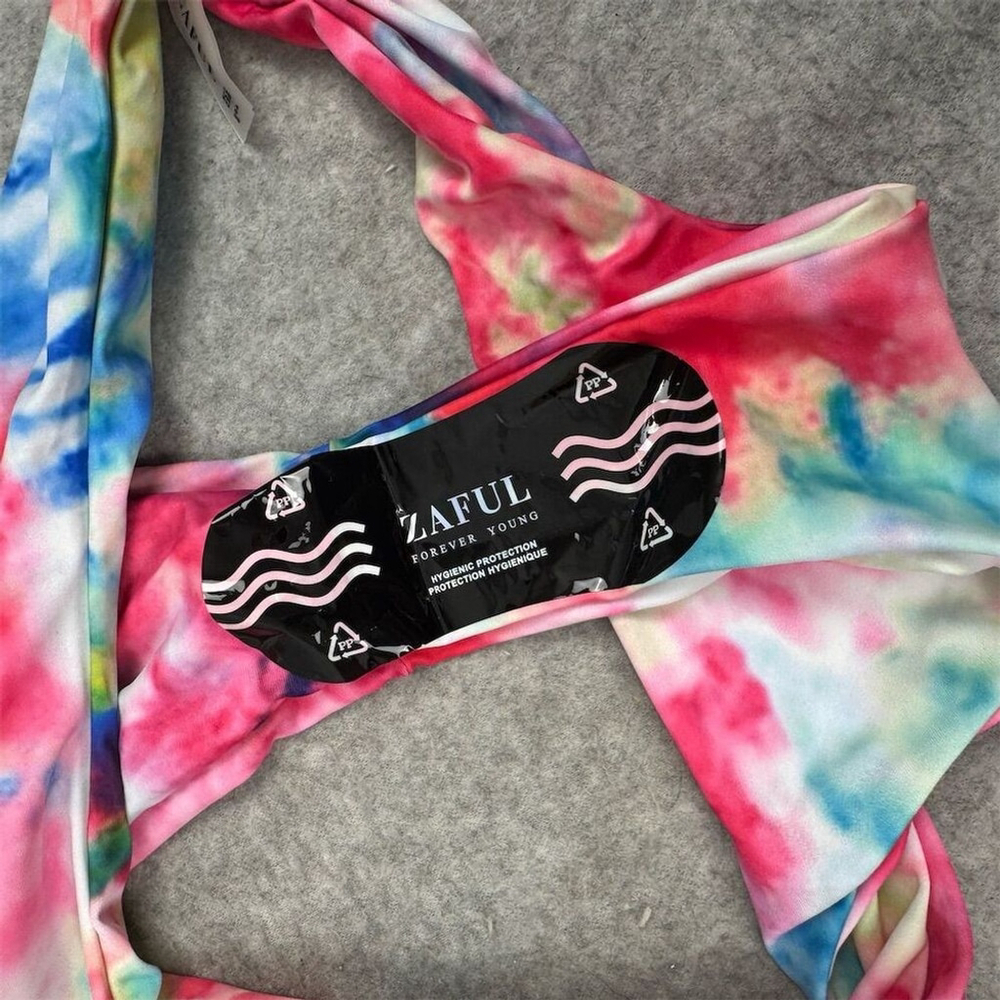 Zaful Women's Tie Dye Lace-Up Bikini Set High-Leg Size 4 Multicolor - Picture 6 of 11
